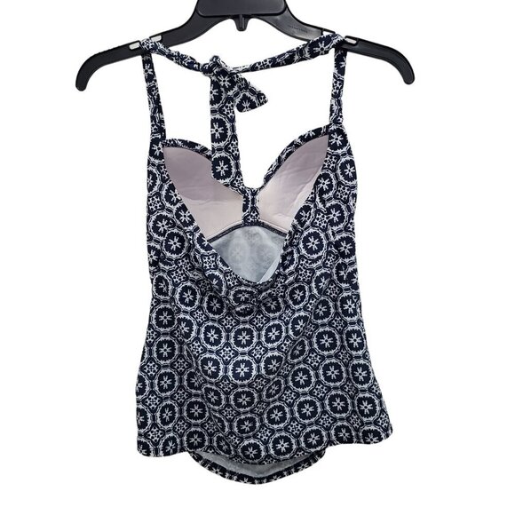 Xhilaration Women's Navy White Geometric Print Ruched Side Halter Swim Tankini S - Picture 7 of 7